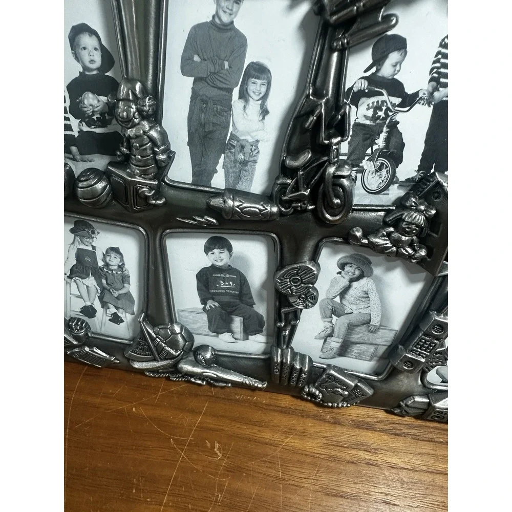 Kids Multi Photo Collage Frame 8 Opening Pewter School Theme Tabletop